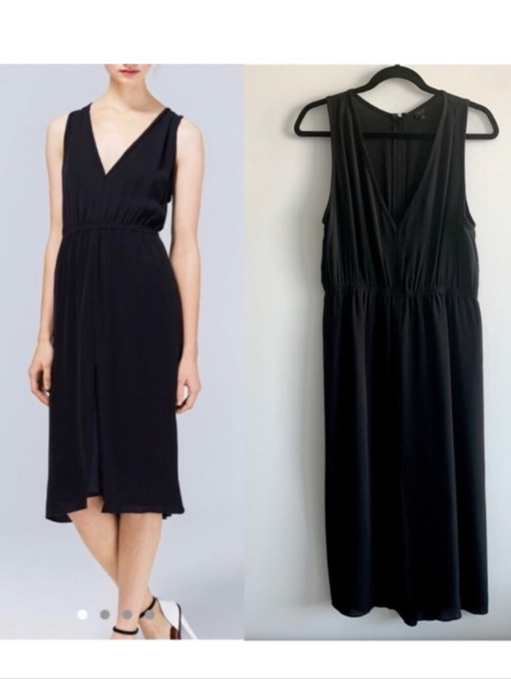 T. Babaton 100% Silk Plunge Neck Midi Dress